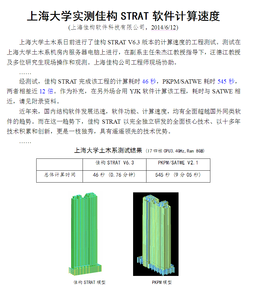 上海大学实测佳构STRAT软件计算速度